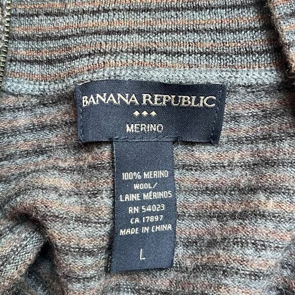 Banana Republic 1/4 Zip Merino Wool Pullover Sweater Mens Large Grey Stripe - Picture 6 of 10